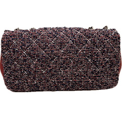 CHANEL Chanel Matelasse Tweed Chain Shoulder Bag Navy Red White Silver Handbag Women's