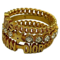 Christian Dior Dior Ring Set Rhinestone Gold 3 Row Double Neck Attached Women's Beads Size 14 L