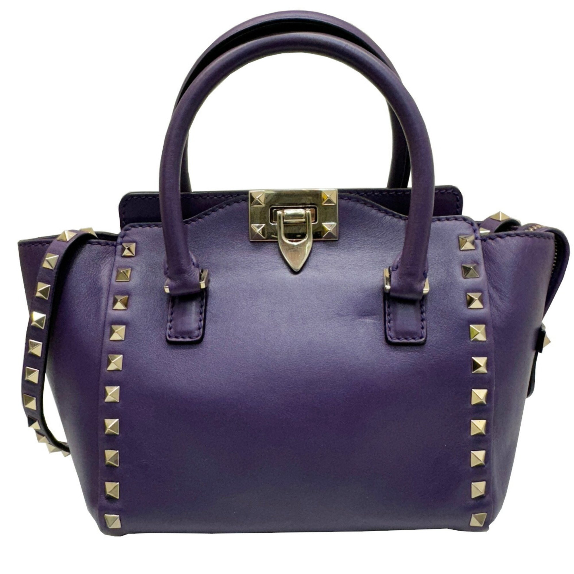 VALENTINO GARAVANI Valentino Garavani Rockstud Shoulder Bag Tote Handbag Small Purple Leather Women's