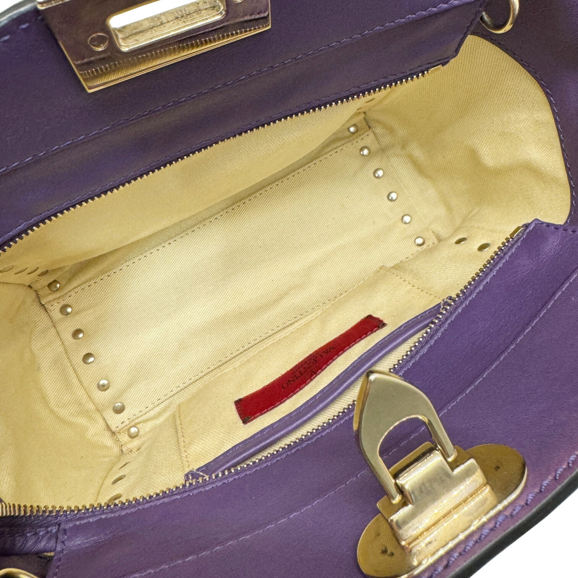 VALENTINO GARAVANI Valentino Garavani Rockstud Shoulder Bag Tote Handbag Small Purple Leather Women's