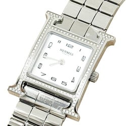 HERMES H Watch PM 25mm Diamond Bezel HH1.235 SS Stainless Steel Small Quartz Silver Ladies