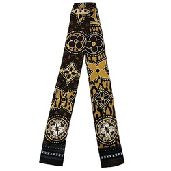 Louis Vuitton LOUIS VUITTON Bandeau LV World Monogram Leopard Print Ribbon Scarf Muffler M70853 IS0199 Silk Black Brown Women's