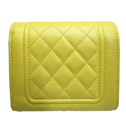 CHANEL Matelasse Mademoiselle Small Flap Wallet Tri-fold Lambskin Leather Yellow Pink 24th Series Women's