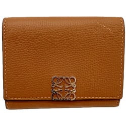 LOEWE Card Case Business Holder Anagram Compact Leather Brown Silver Metal Fittings Goods Women Men Unisex