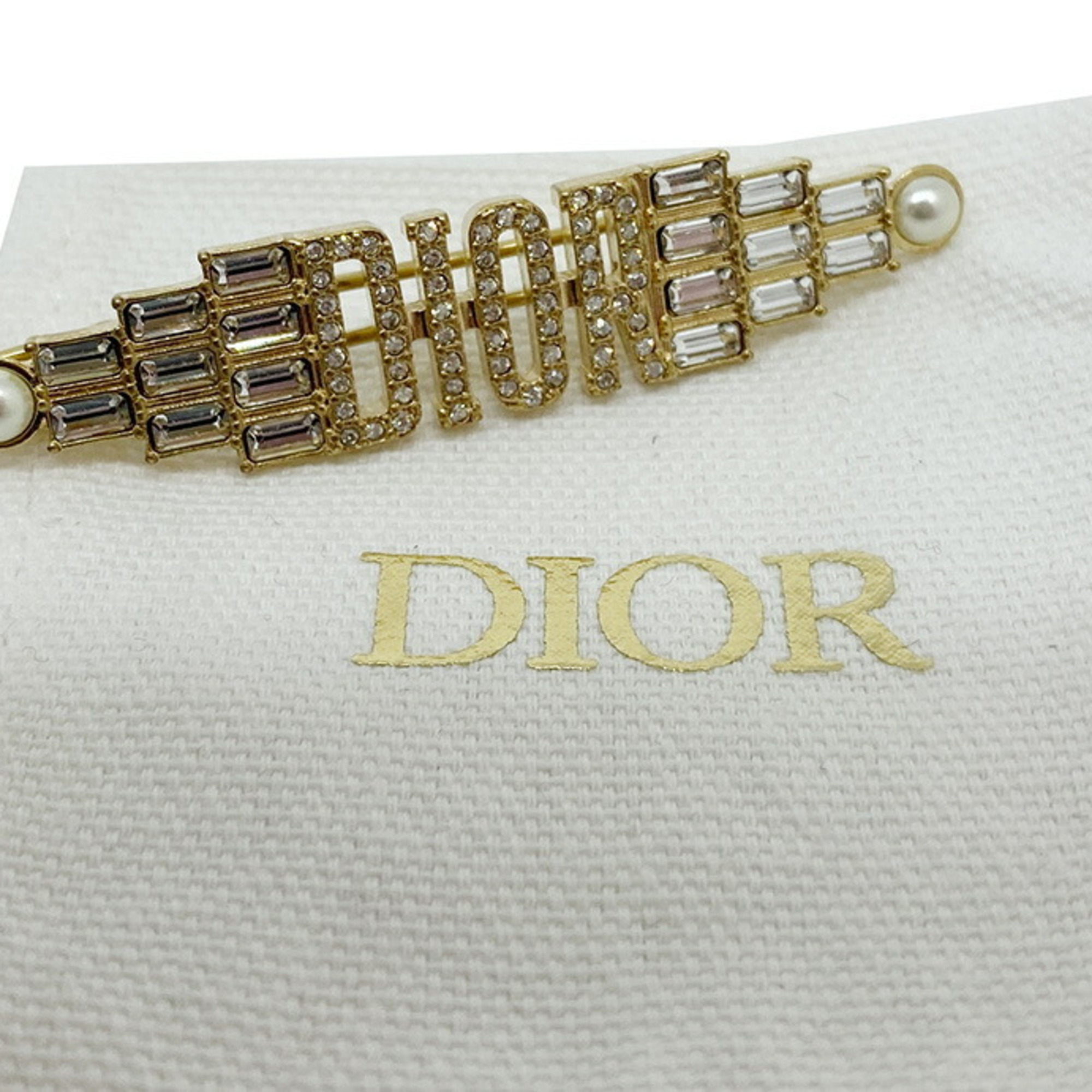 Christian Dior J'adior Hair Clip GP Gold Rhinestone Pearl Women's