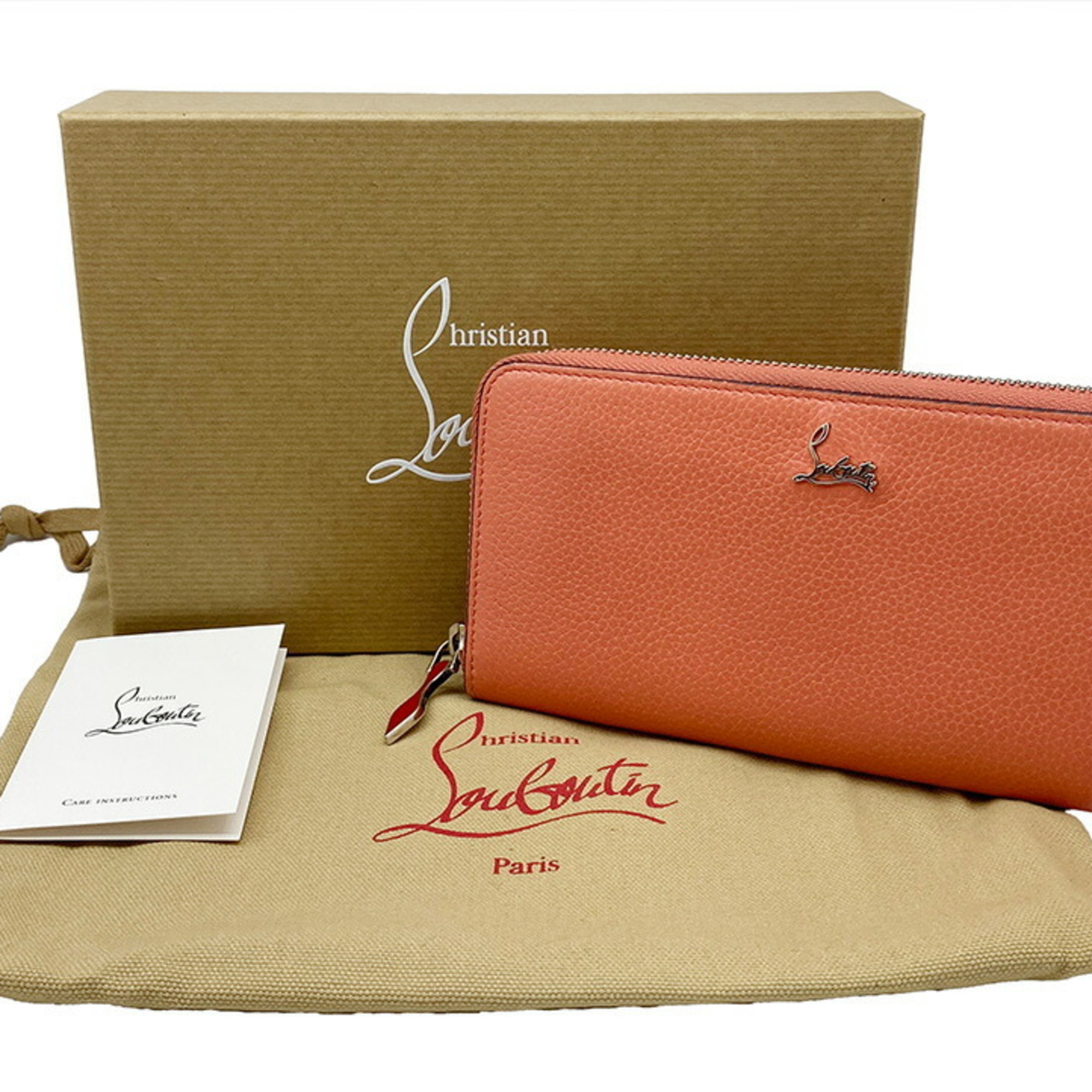 Christian Louboutin Panettone Long Wallet Round Leather Pink Red Women's 1185061 Box