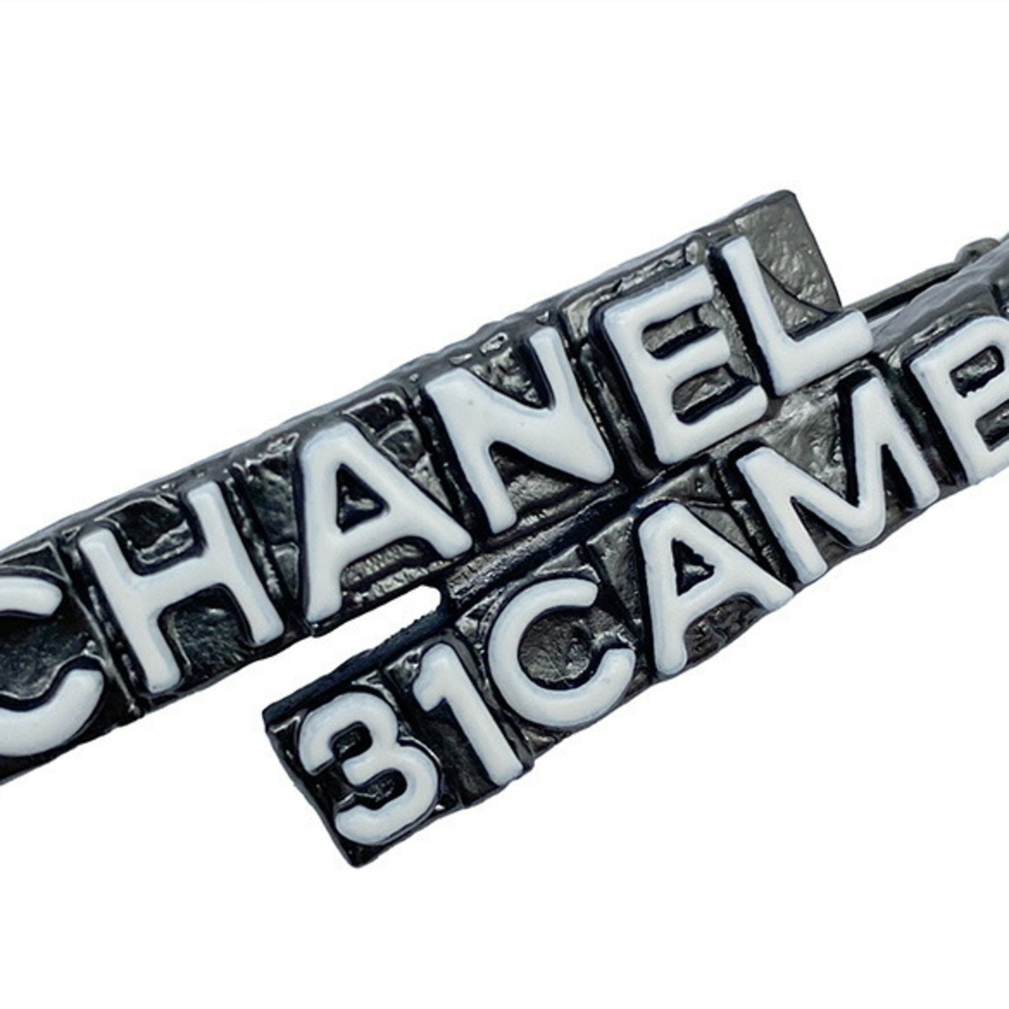 CHANEL Hair Clip Barrette 31CAMBON Metal White Black Women's