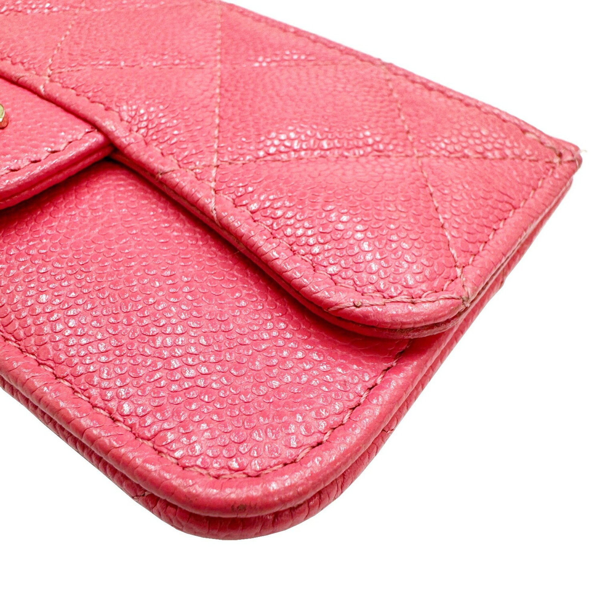 CHANEL Chanel Matelasse Coin Case Wallet Card Business Holder Caviar Skin AP2570 Pink Random Number Accessory Women's