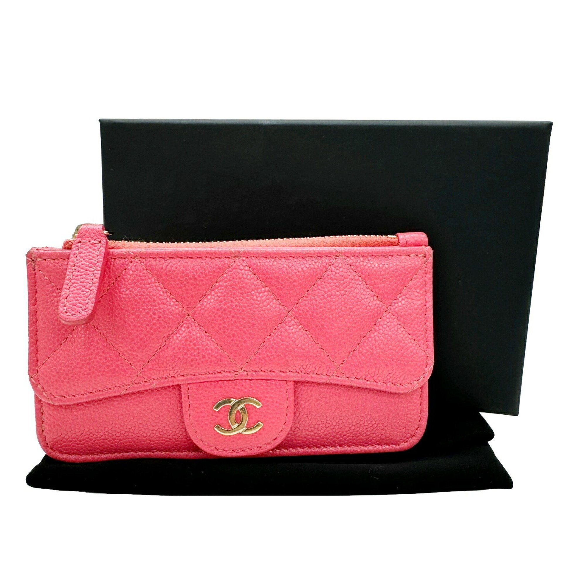 CHANEL Chanel Matelasse Coin Case Wallet Card Business Holder Caviar Skin AP2570 Pink Random Number Accessory Women's