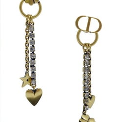 Christian Dior DIOR CD Stud Earrings Rhinestone Heart Clover Plated GP Ear Accessories Women's