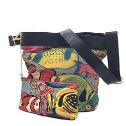 CELINE Celine Shoulder Bag Canvas Leather Tropical Fish Motif Sea Women's