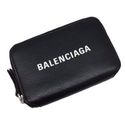 BALENCIAGA Coin Case Wallet 58007 Purse Black Leather Goods Small Items Compact Zipper Men Women Unisex