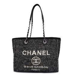 Chanel Tote Bag Deauville Caviar Skin Tweed Black White Women's