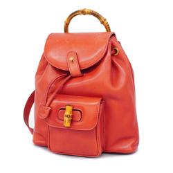 Gucci Backpack Bamboo 003 1705 0030 Leather Red Women's