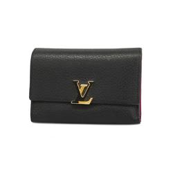 Louis Vuitton Tri-fold Wallet Taurillon Portefeuille Capucines Compact M62157 Noir Hot Pink Women's