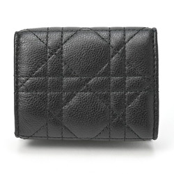 Christian Dior Dior Caro Compact Wallet Tri-fold S5030UWHC Cannage Calfskin Black S-155526
