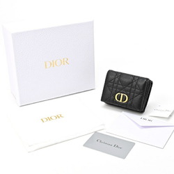 Christian Dior Dior Caro Compact Wallet Tri-fold S5030UWHC Cannage Calfskin Black S-155526