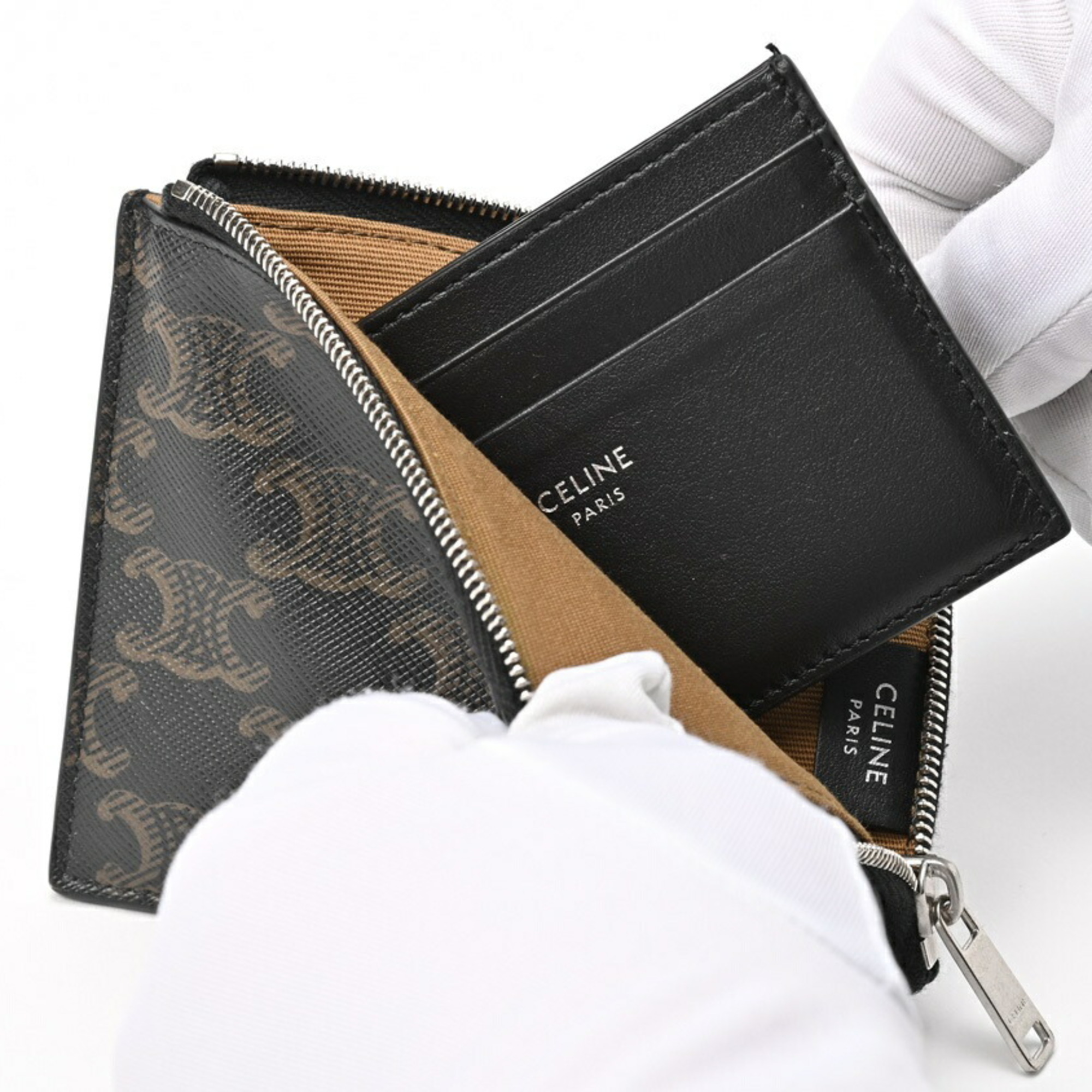 CELINE L-shaped coin purse with card holder 10D882EIX.38SI Triomphe canvas lambskin T-155508