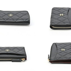 CHANEL Timeless Classic L-Shaped Coin Card Case AP3179 Caviar Skin Black Gold S-155524