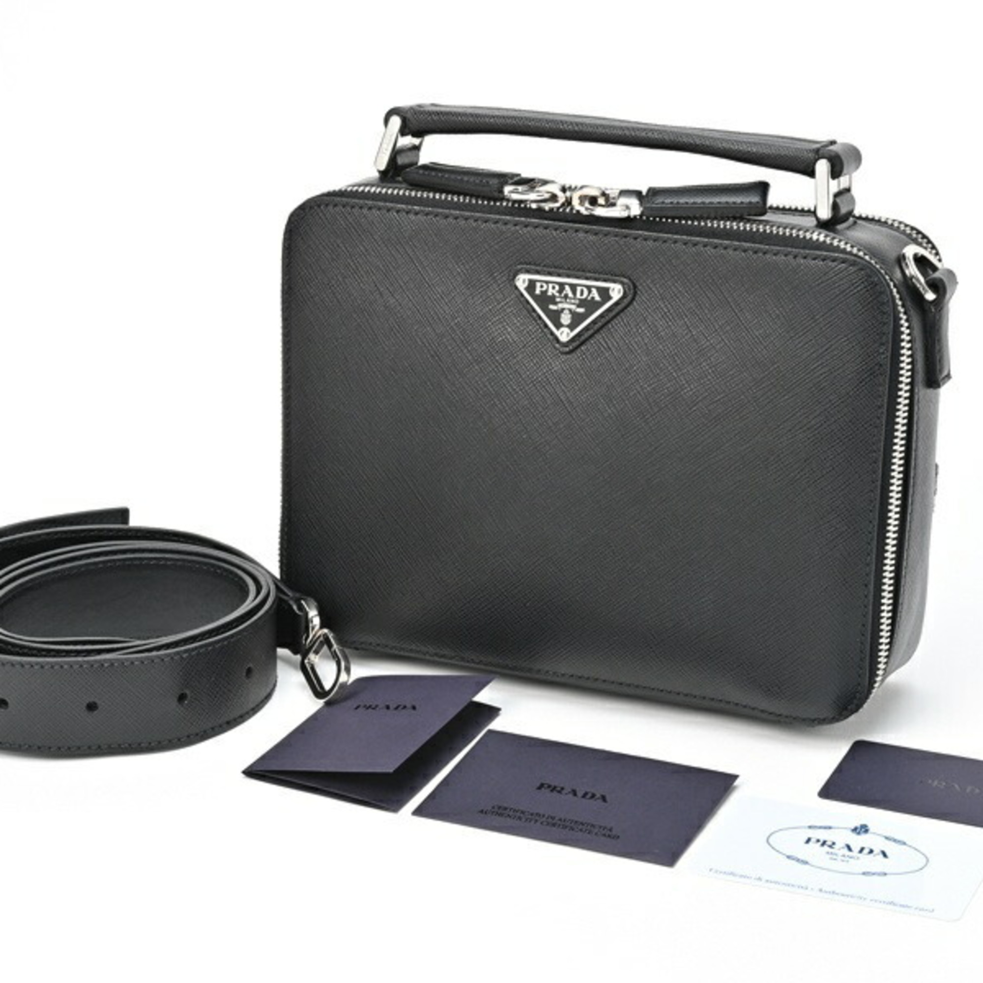 PRADA Brick Saffiano Leather Bag 2VH069 Black S-155531