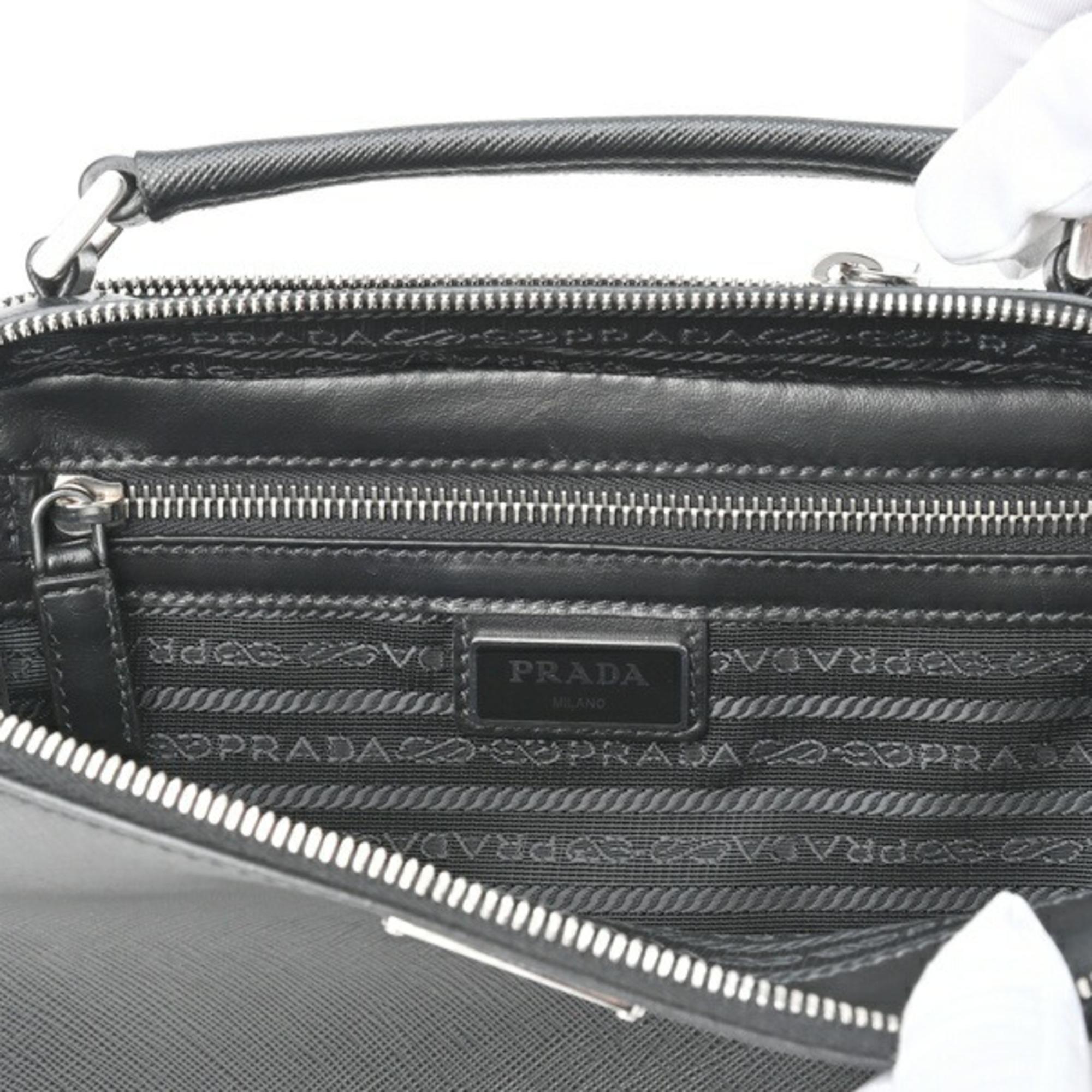 PRADA Brick Saffiano Leather Bag 2VH069 Black S-155531