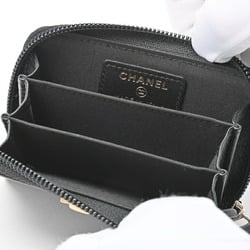 CHANEL Boy Chanel Round Coin Case A80602 Caviar Skin Black Gold E-155490