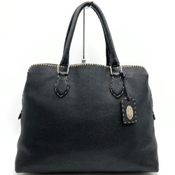 FENDI Tote Bag Selleria Black Leather Hobo Handbag Women's