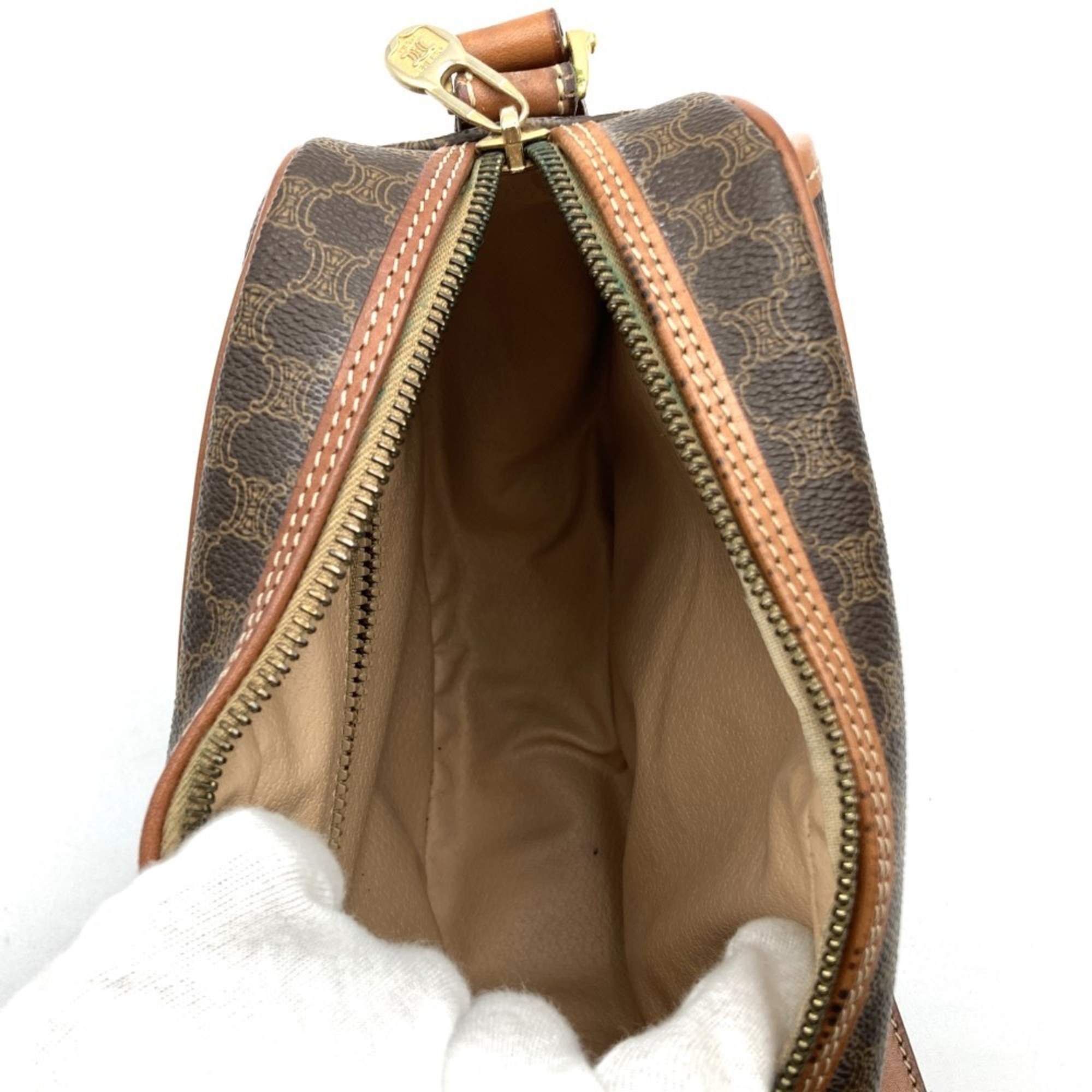 Celine Shoulder Bag Macadam Pattern Brown PVC Leather Women's M07 CELINE
