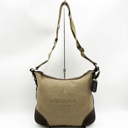 PRADA Prada shoulder bag beige brown canvas x leather women's