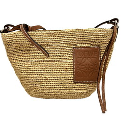 LOEWE Raffia Calf Leather Shoulder Basket Bag 522010 Brown Natural Pecan Women's