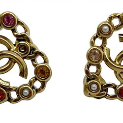 CHANEL Chanel Earrings, Heart Shape, Gold, GP, Red, Pink, Yellow, Coco Mark, Accessories, Women's