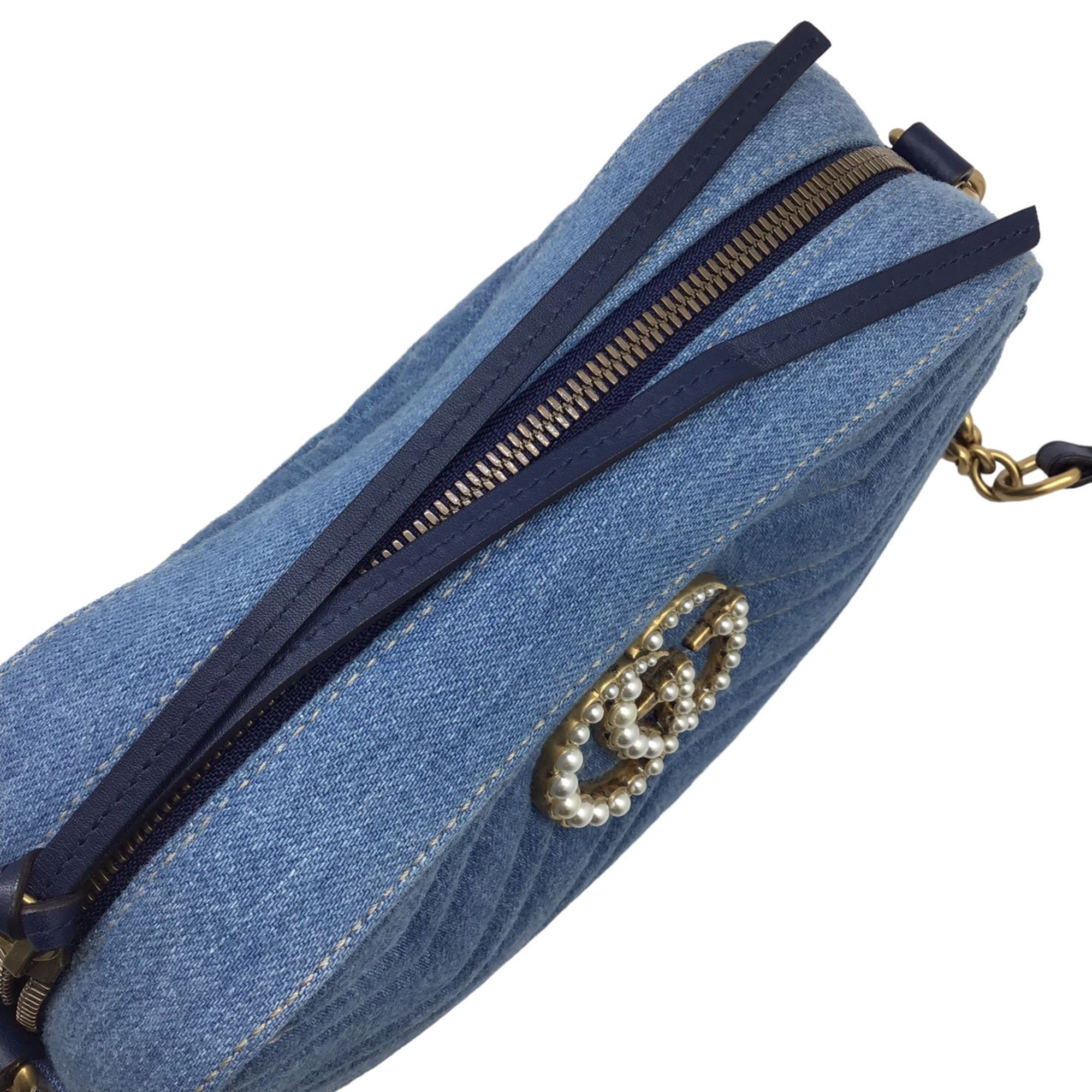 GUCCI GG Marmont denim shoulder bag 447632 Blue Shoulder camera Bag Women's