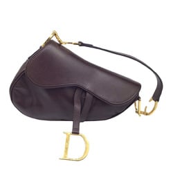 Christian Dior DIOR Saddle Bag Shoulder Leather Brown Handbag Compact Women's