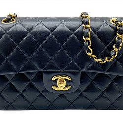 CHANEL Timeless Classic W Chain Shoulder Double Flap Lambskin Black A01113