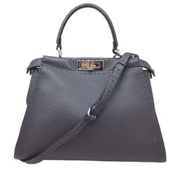 FENDI Peekaboo Selleria 8BN226 Grey Handbag Bag Shoulder Leather Women Men Unisex