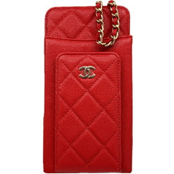 CHANEL Chanel Smartphone Case Chain Shoulder Caviar Skin Red Bag for Women