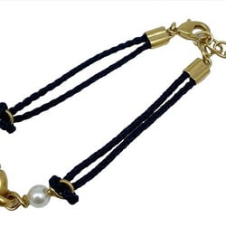 Christian Dior Dior Christian Bracelet Bangle Cord Pearl Gold Black For Women