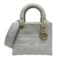 Christian Dior LADY D-LITE Medium Bag Cannage Embroidery Gray M0565OREY_M950 Embroidered Shoulder Handbag Women's