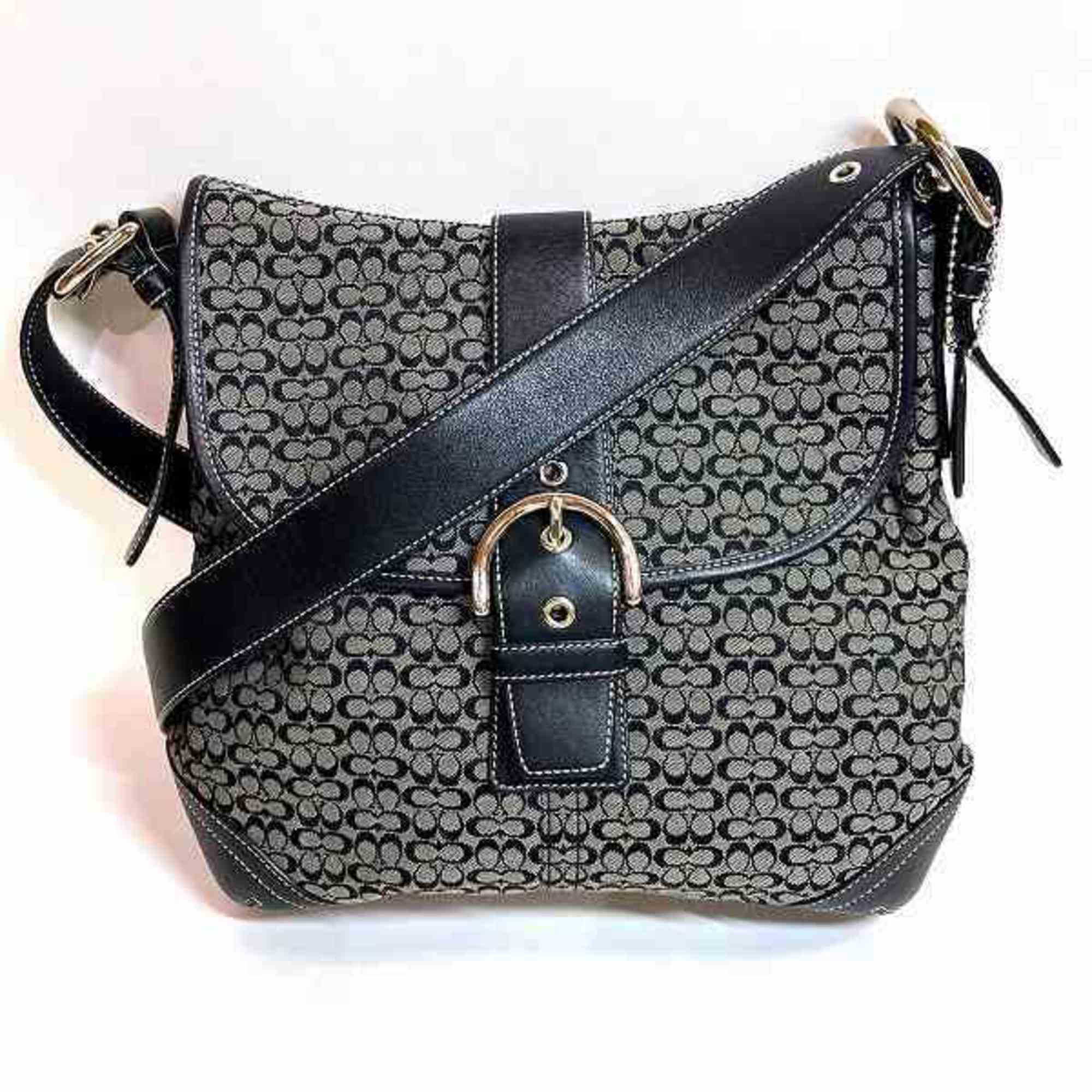 COACH Signature 6376 Grey x Black Canvas Leather Bag Shoulder for Women