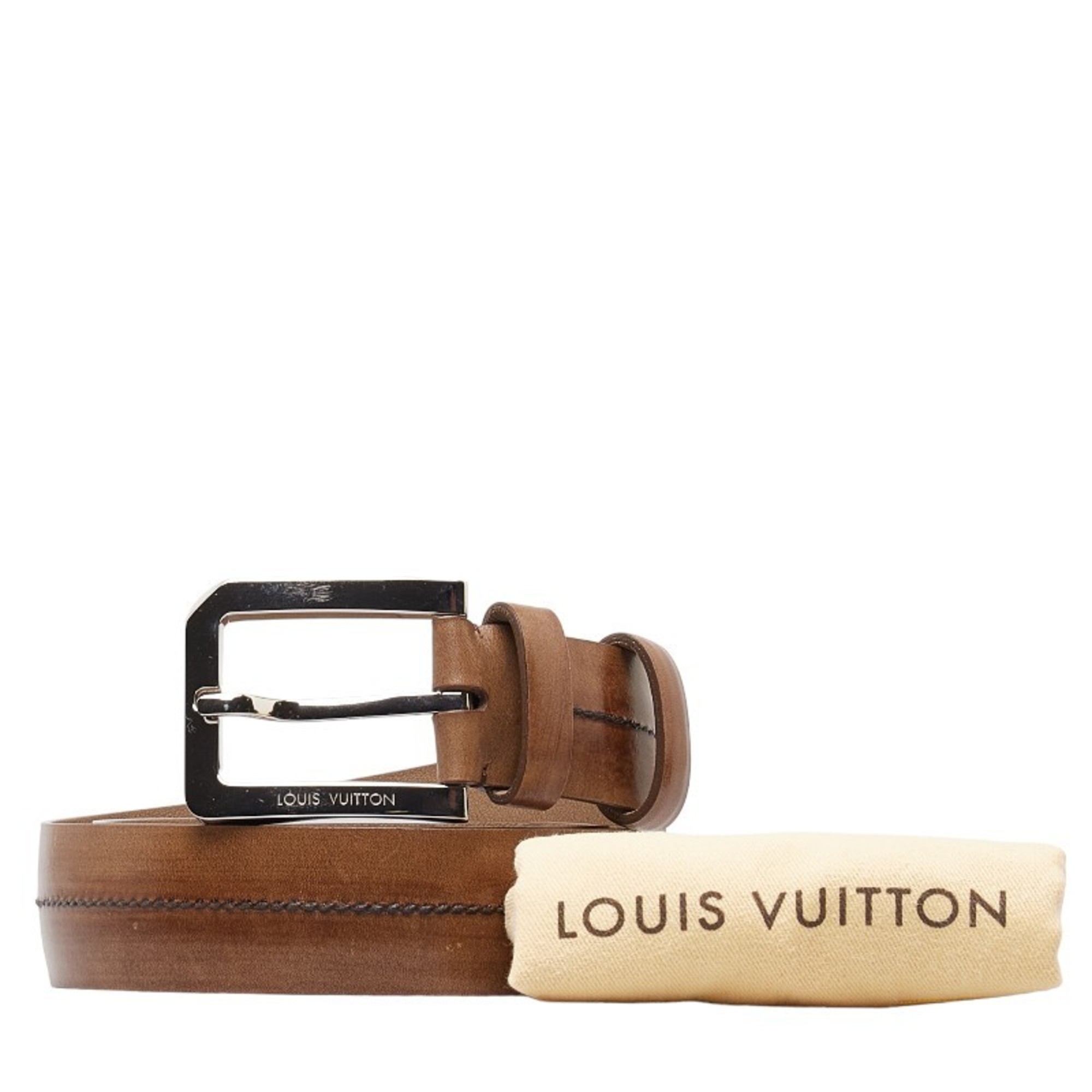 Louis Vuitton Belt Brown Silver Leather Men's LOUIS VUITTON