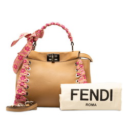 Fendi Peekaboo Ribbon Handbag Shoulder Bag 8BN244 Beige Pink Leather Women's FENDI