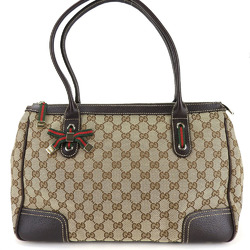 Gucci Tote Bag 177052 Sherry Line GG Canvas Leather Beige Dark Brown Ribbon Women's GUCCI