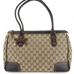 Gucci Tote Bag 177052 Sherry Line GG Canvas Leather Beige Dark Brown Ribbon Women's GUCCI