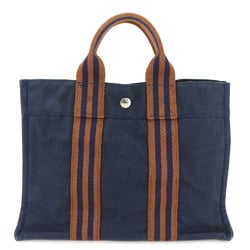 Hermes Tote Bag Foult PM Canvas Navy Brown Women's Men's HERMES