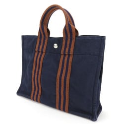 Hermes Tote Bag Foult PM Canvas Navy Brown Women's Men's HERMES