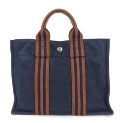 Hermes Tote Bag Foult PM Canvas Navy Brown Women's Men's HERMES