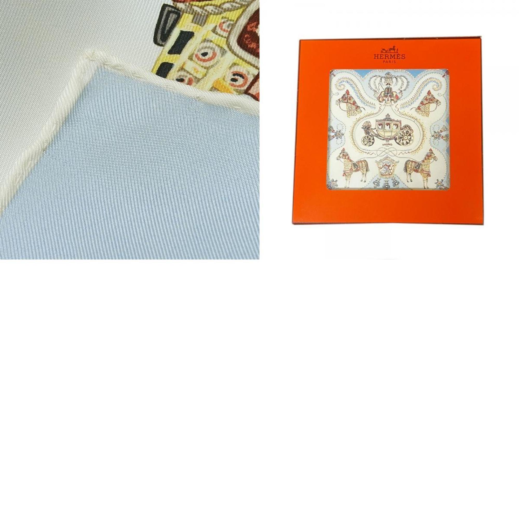 Hermes Carre 90 Scarf Silk Light Blue White Paperol Carriage Women's HERMES