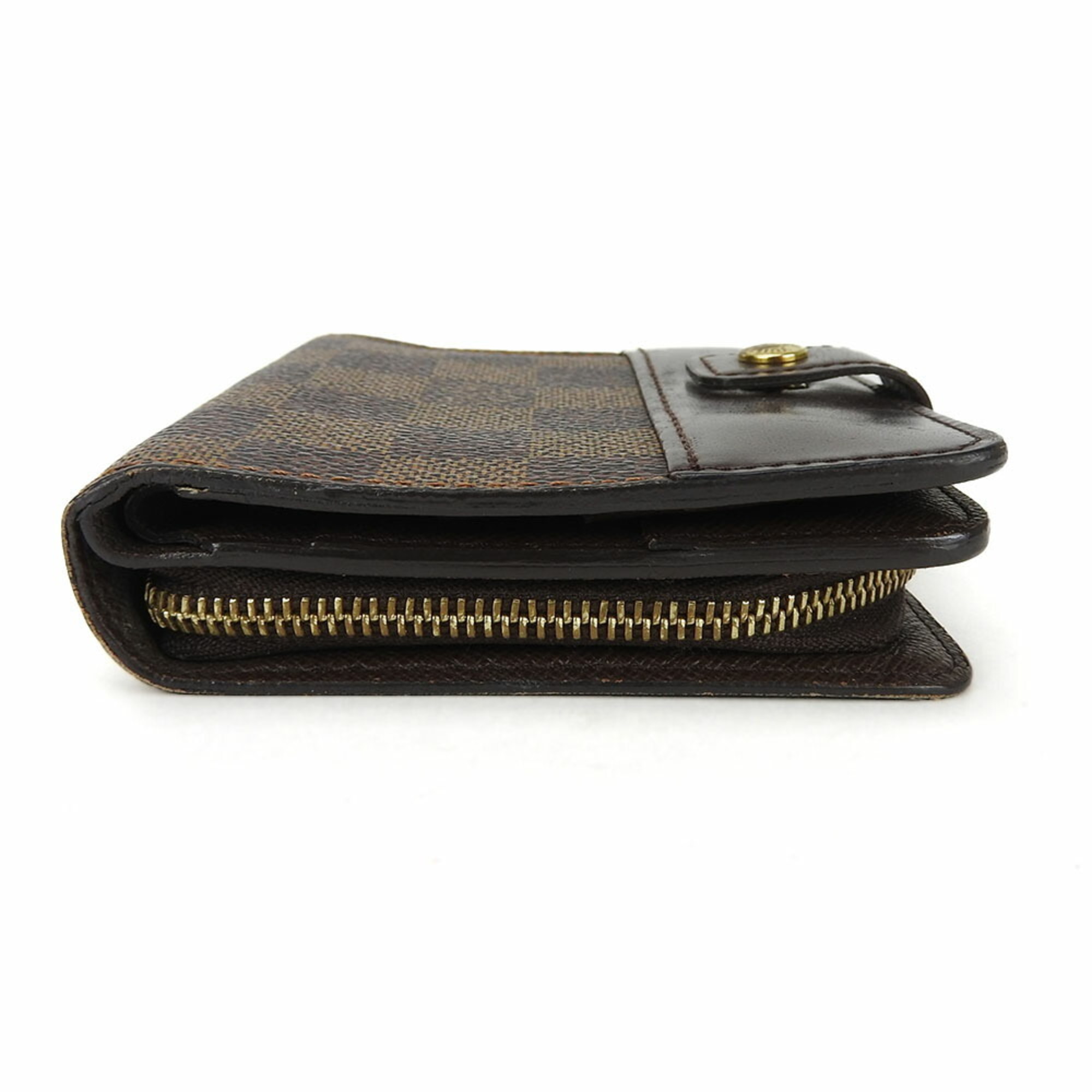 Louis Vuitton Bi-fold Wallet Compact Zip N61668 Damier Canvas Leather Brown Accessories Women's LOUIS VUITTON