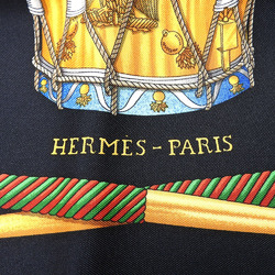 Hermes Carré 90 Scarf Silk Black Gold LES TAMBOURS Women's HERMES
