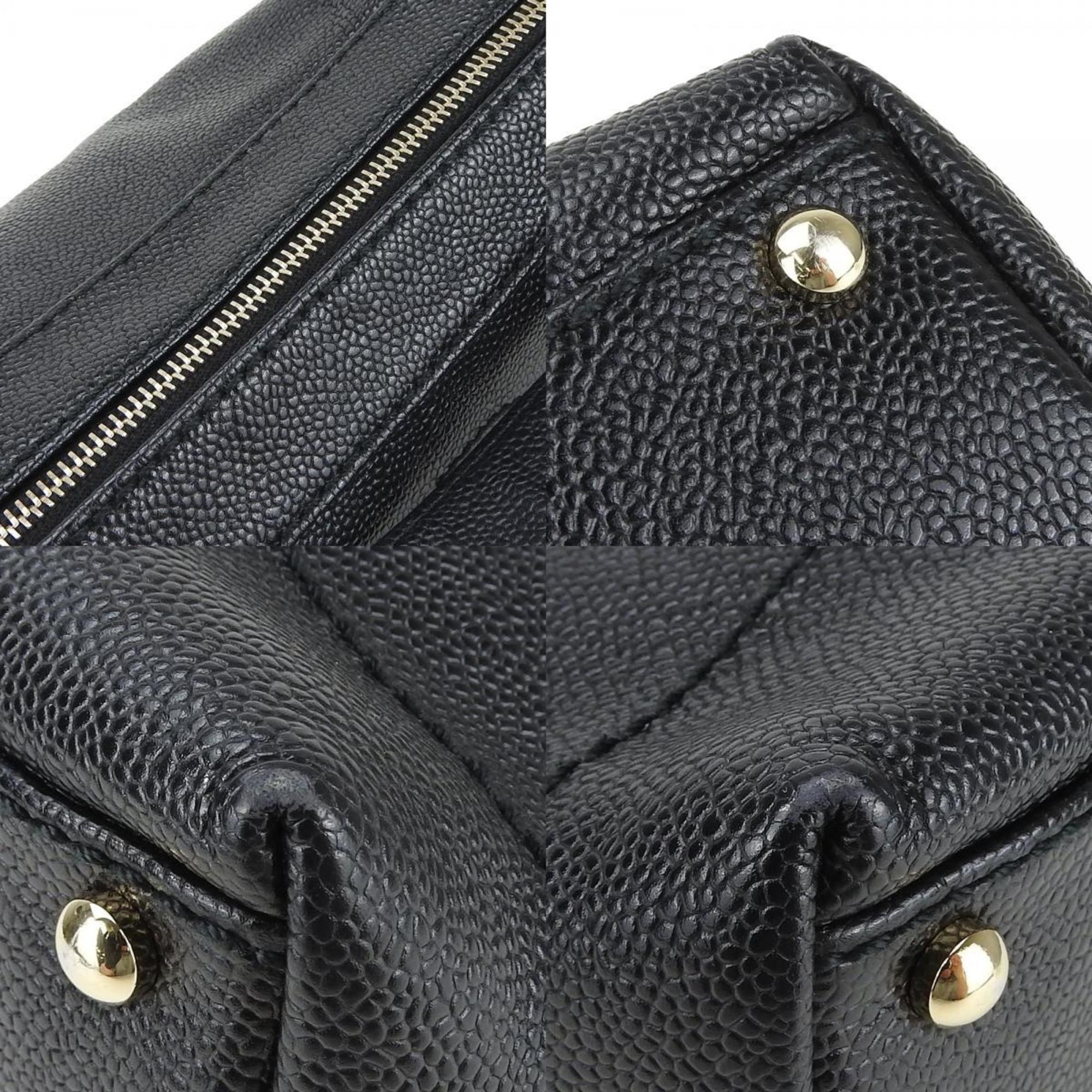 CHANEL Shoulder Bag Caviar Skin Black Wood Tone No.7 Women's